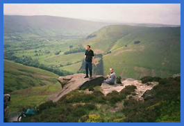 Larry and Ray on Kinder.  The background is the beautiful Edale Valley .